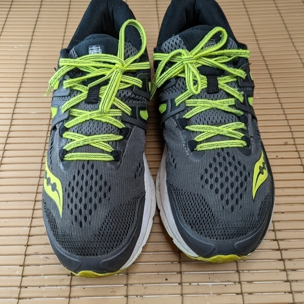 Saucony Men's Hurricane ISO 3 Runnig Sneaker Shoes Black Grey Citron Size 11. St